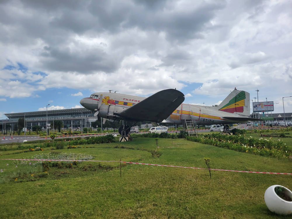 An old Ethiopian Airlines DC-3 on display outside the airport