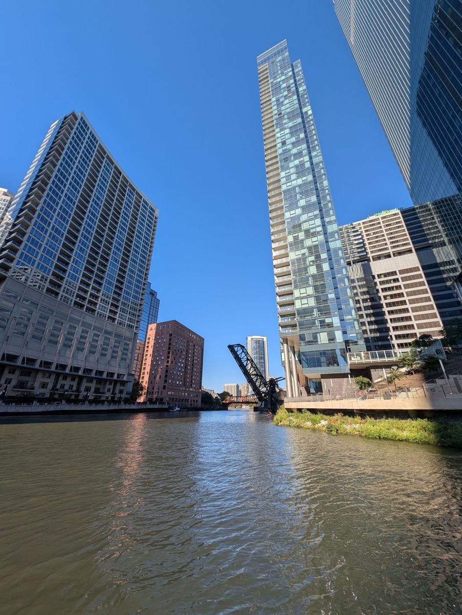 The same bridge between the glass towers