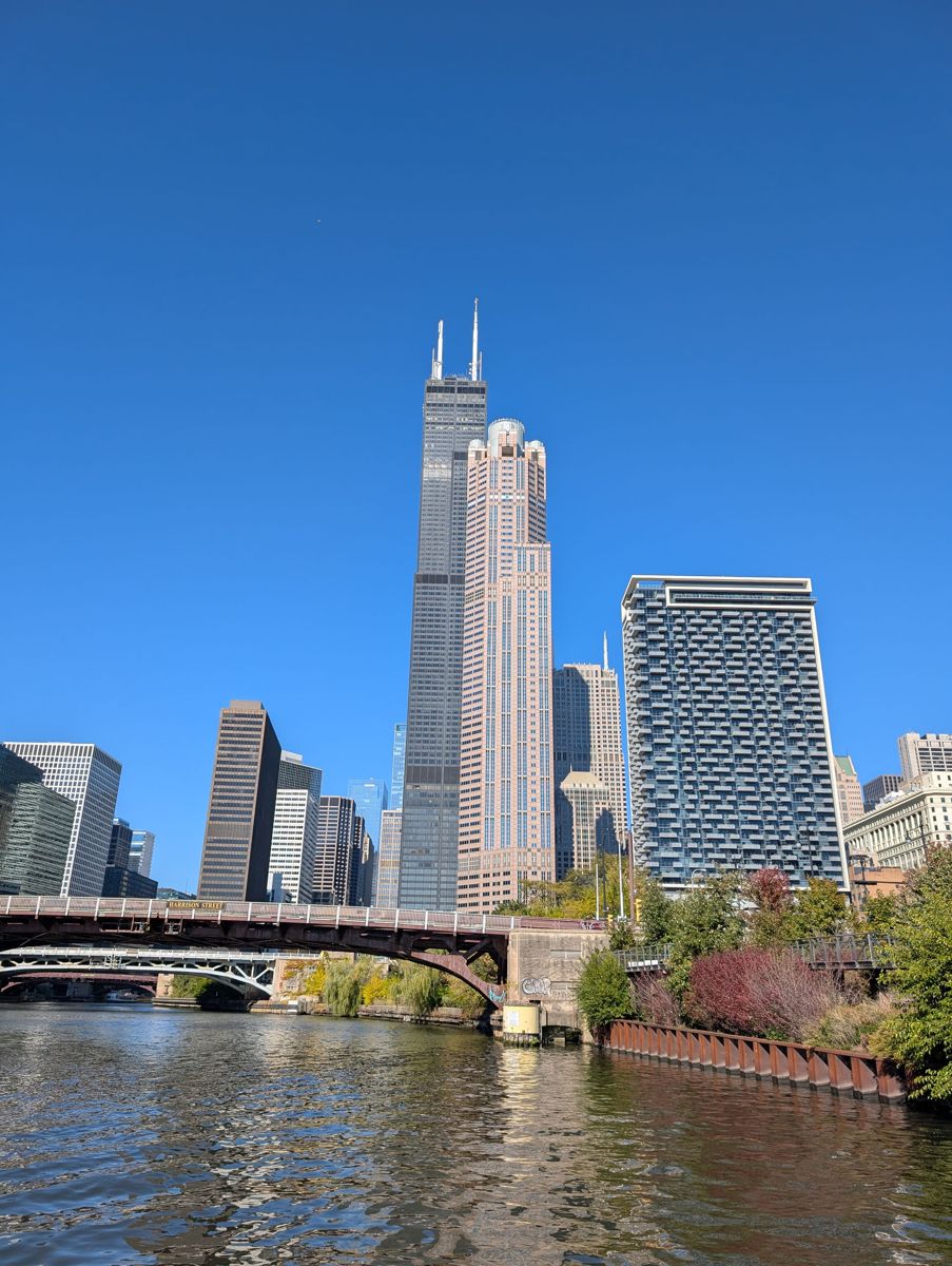 Willis Tower and 311 South Wacker over the Harrison Street bridge