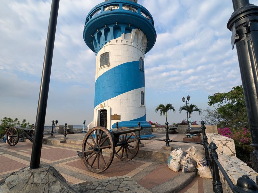 The blue and white lighthouse on Cerro Santa Ana, Guayaquil