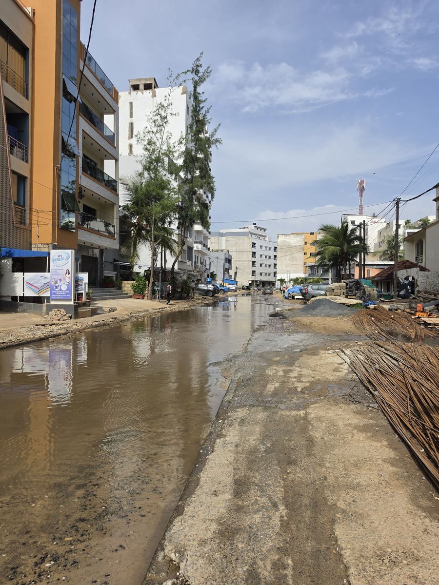 A flooded street after the rain