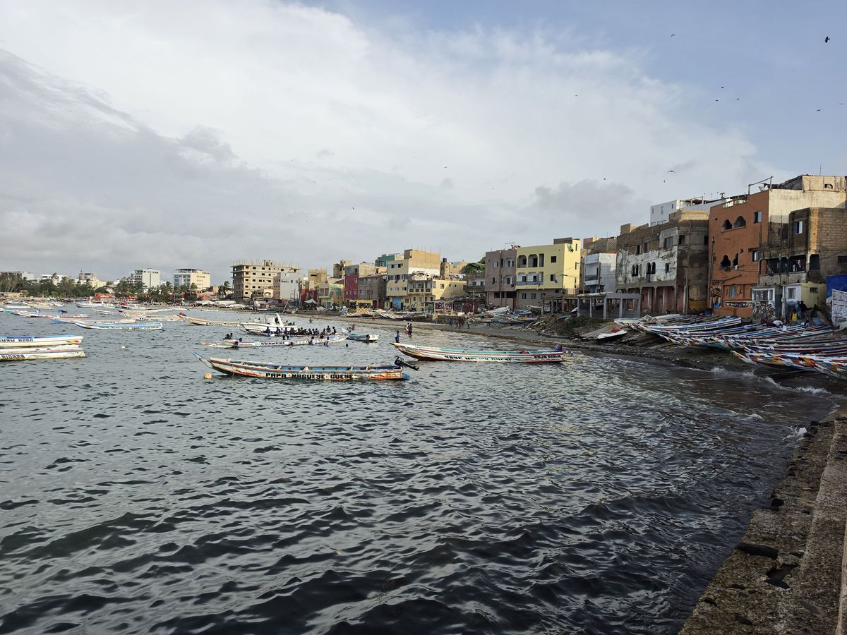 Pirogues in the bay below the village
