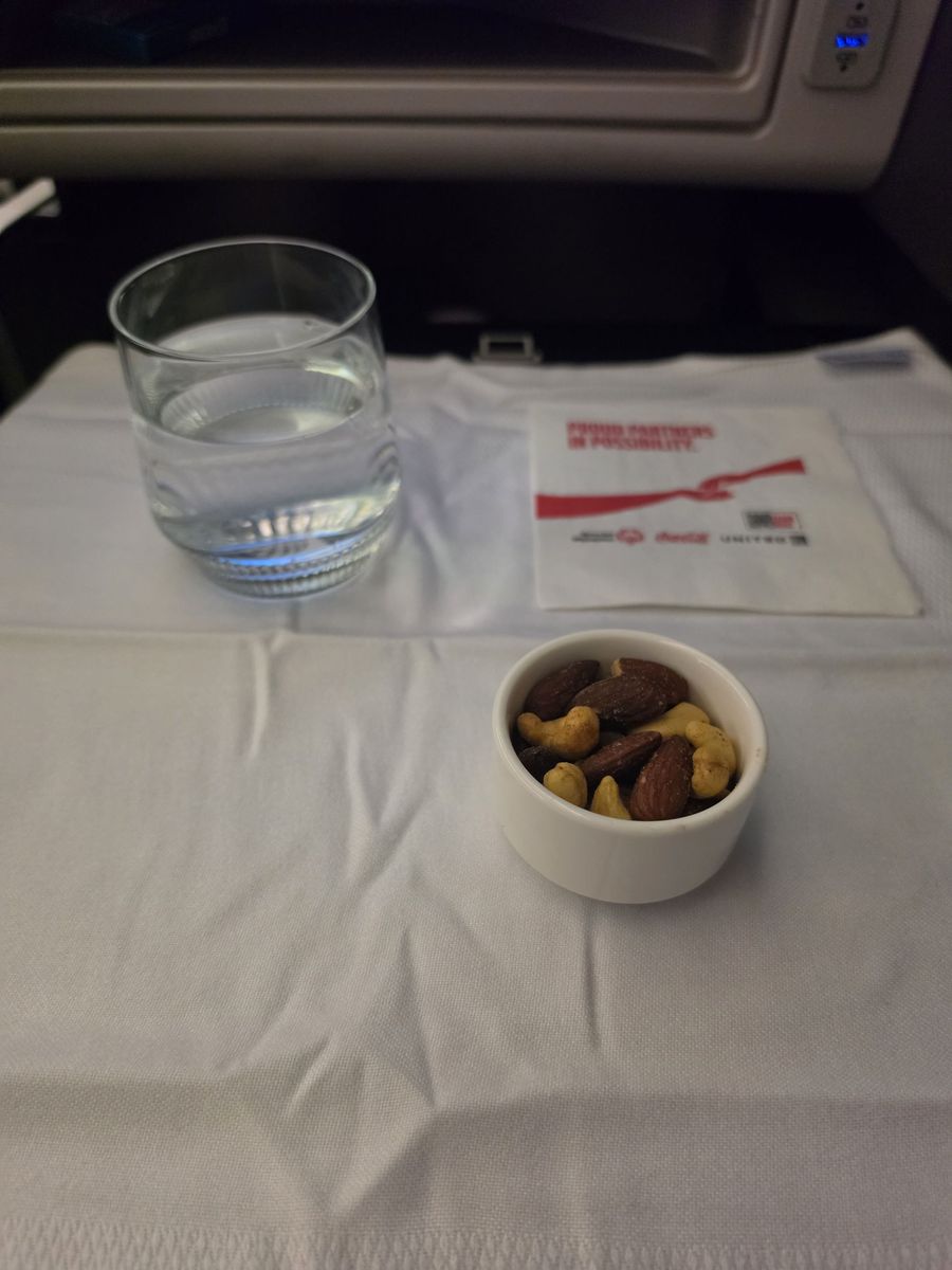 Warm nuts and water after takeoff