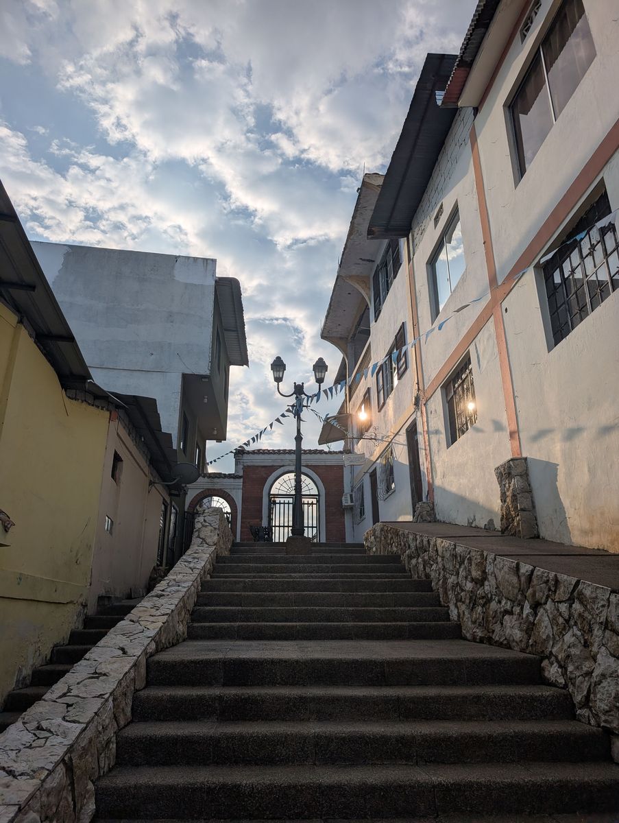 Up toward an arched gate