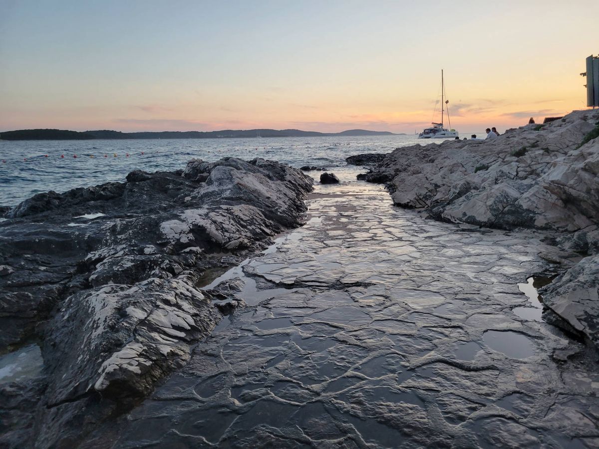 A channel in the rocks at dusk