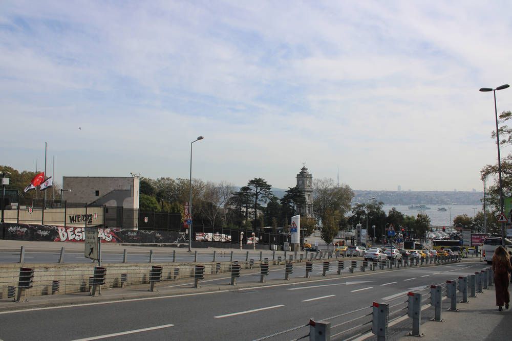 A clock tower across the road