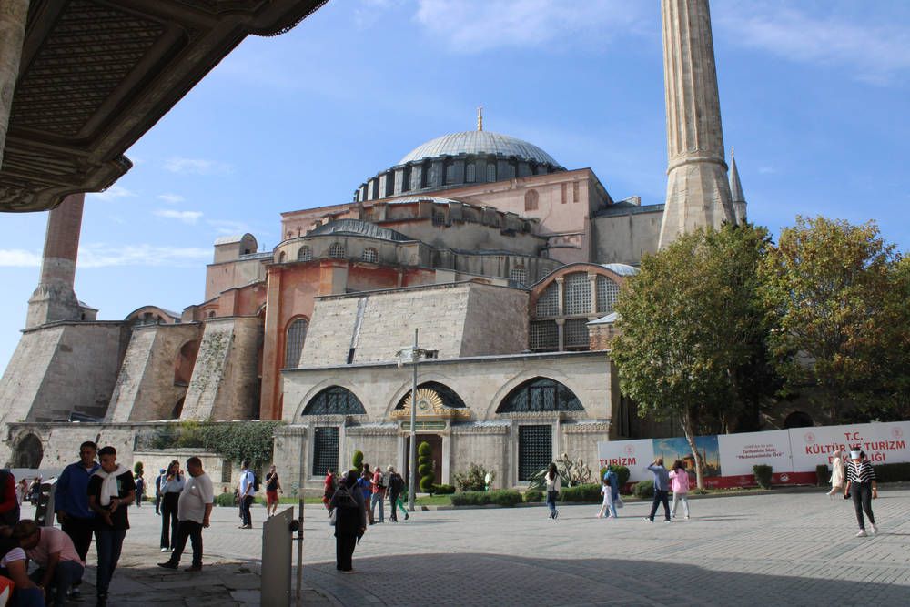 A domed mosque with minarets