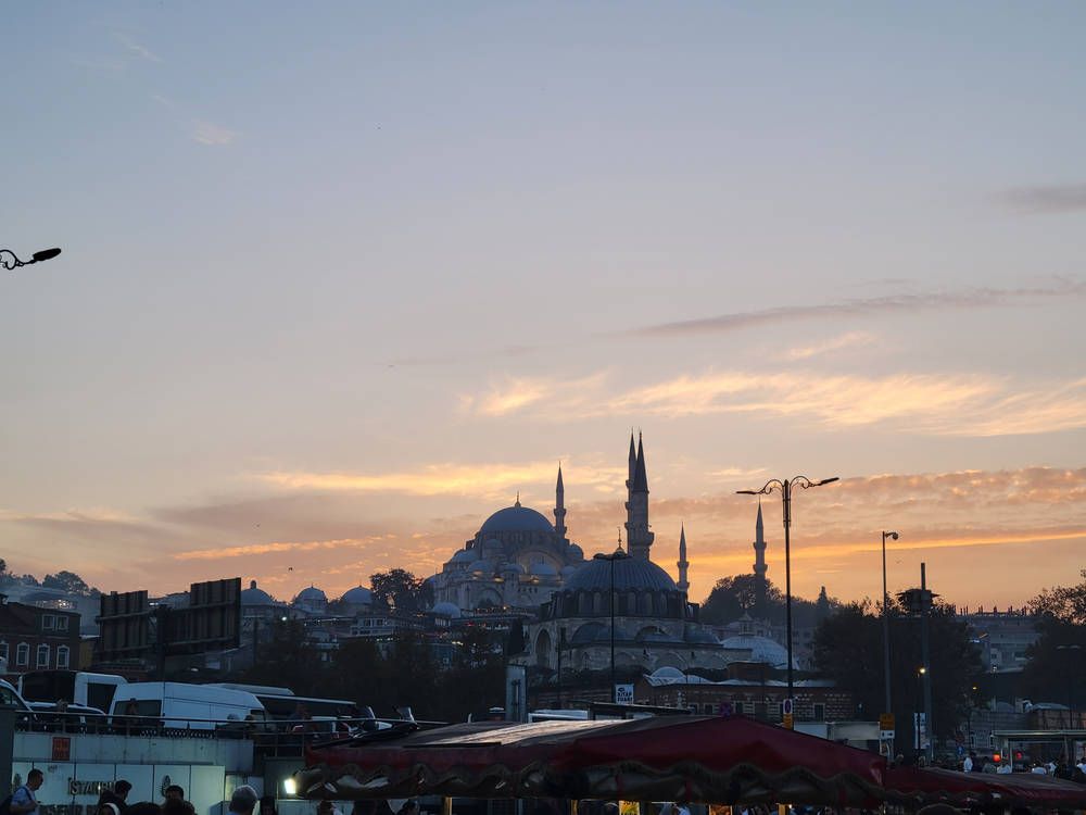 Mosques against the sunset