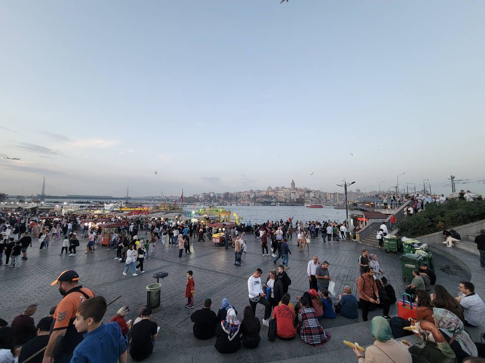 The square by the water at dusk