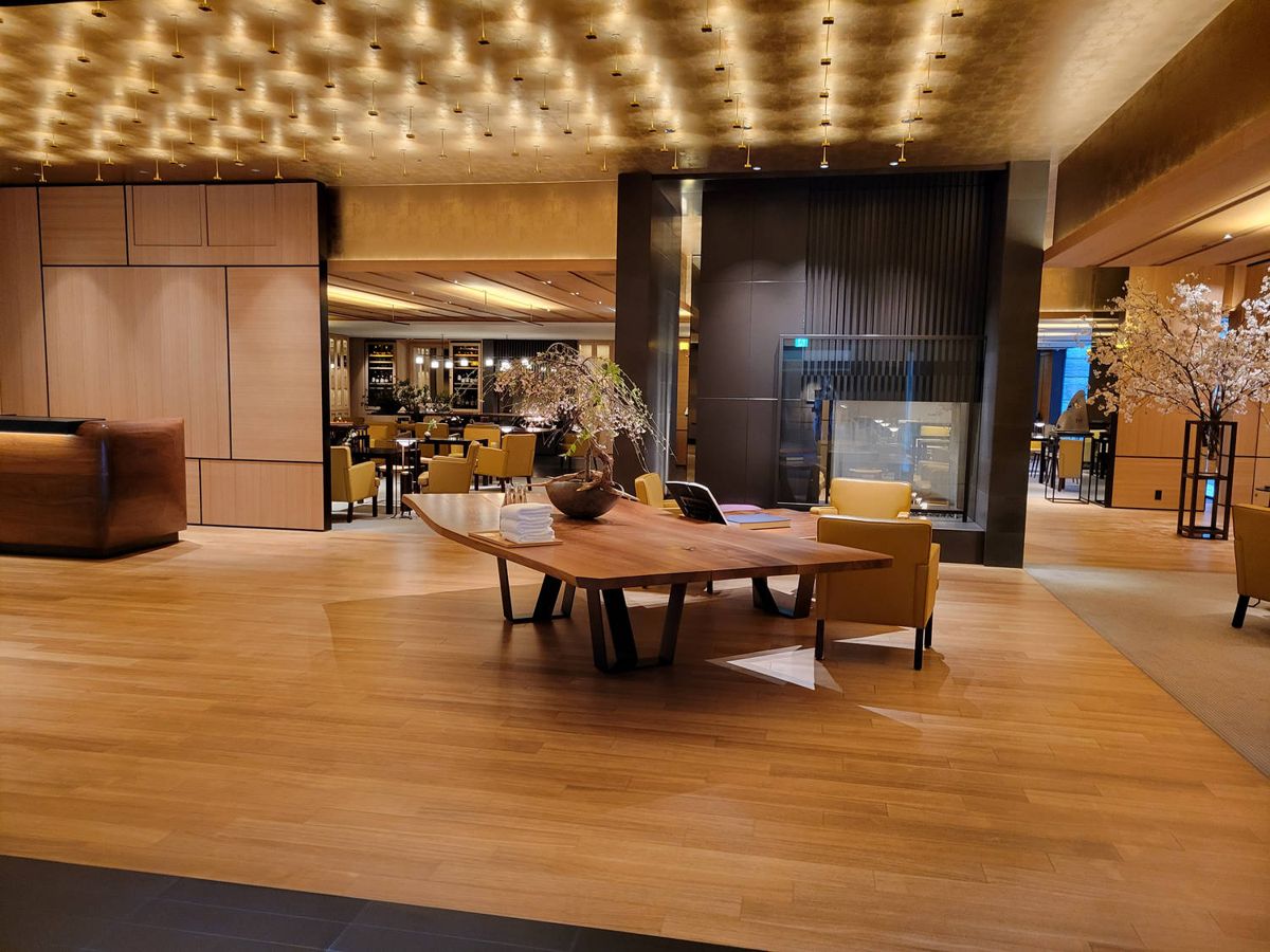 The lobby lounge with cherry branches