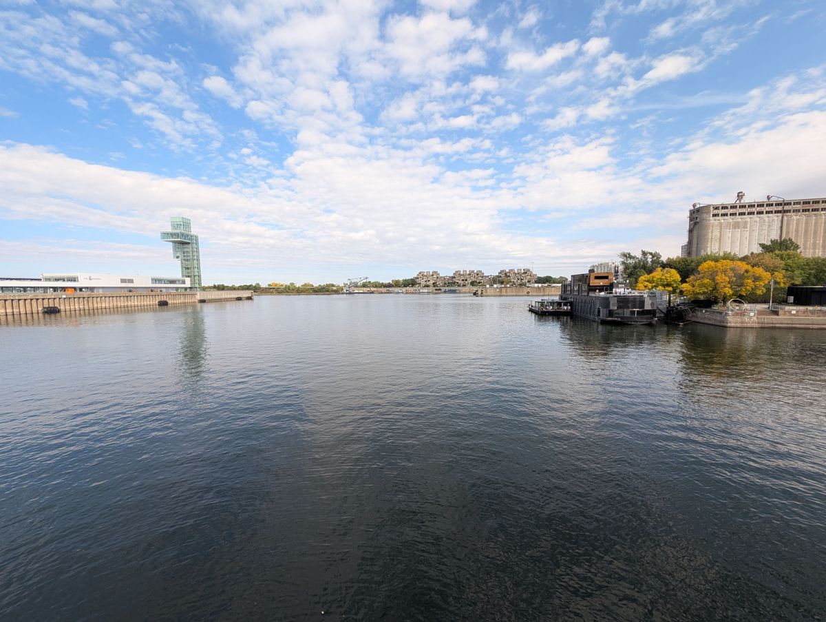 The basin, with the Port of Montreal Tower, Habitat 67 and Silo No. 5