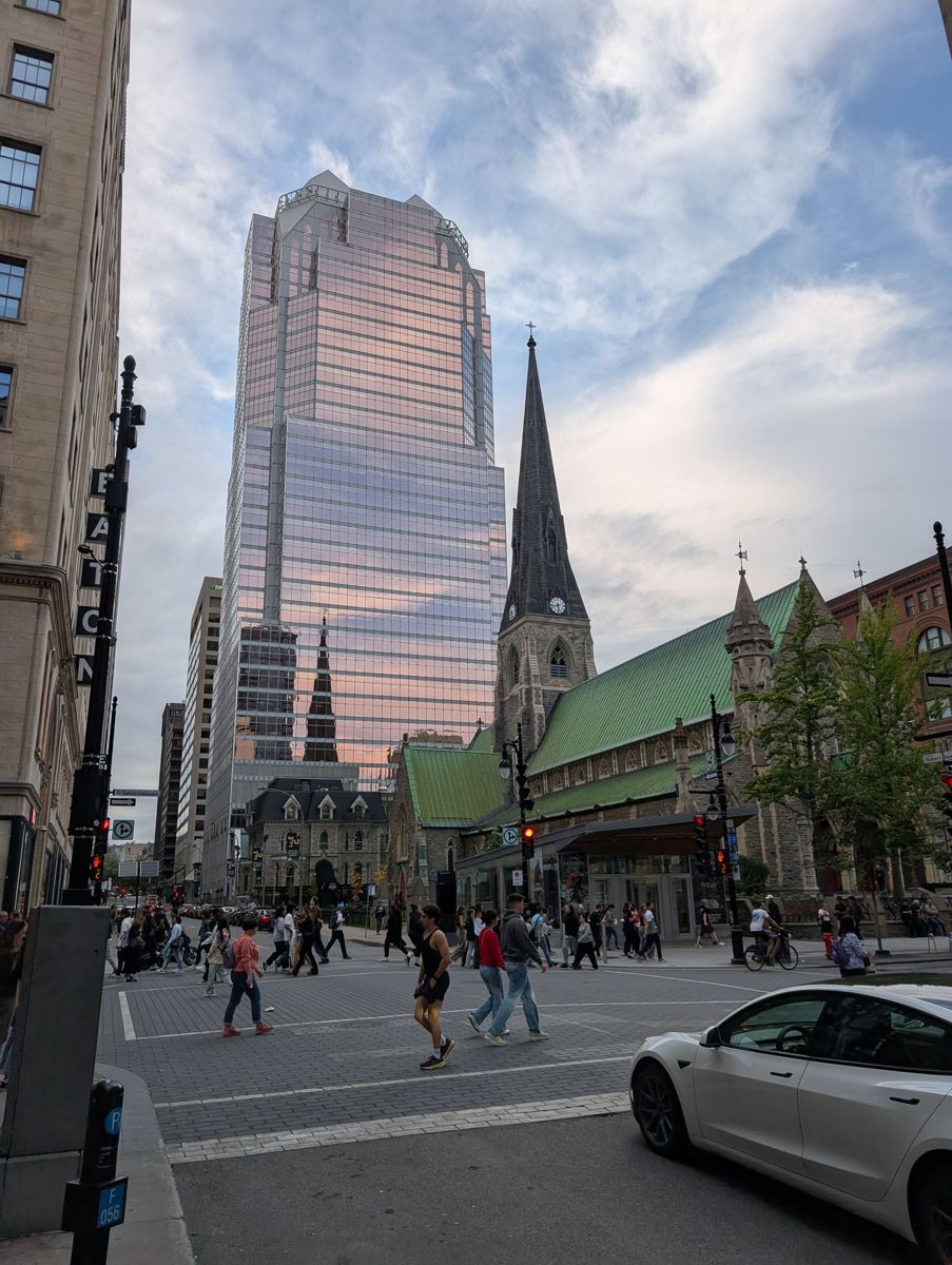 Christ Church Cathedral, its spire reflected in the tower behind it