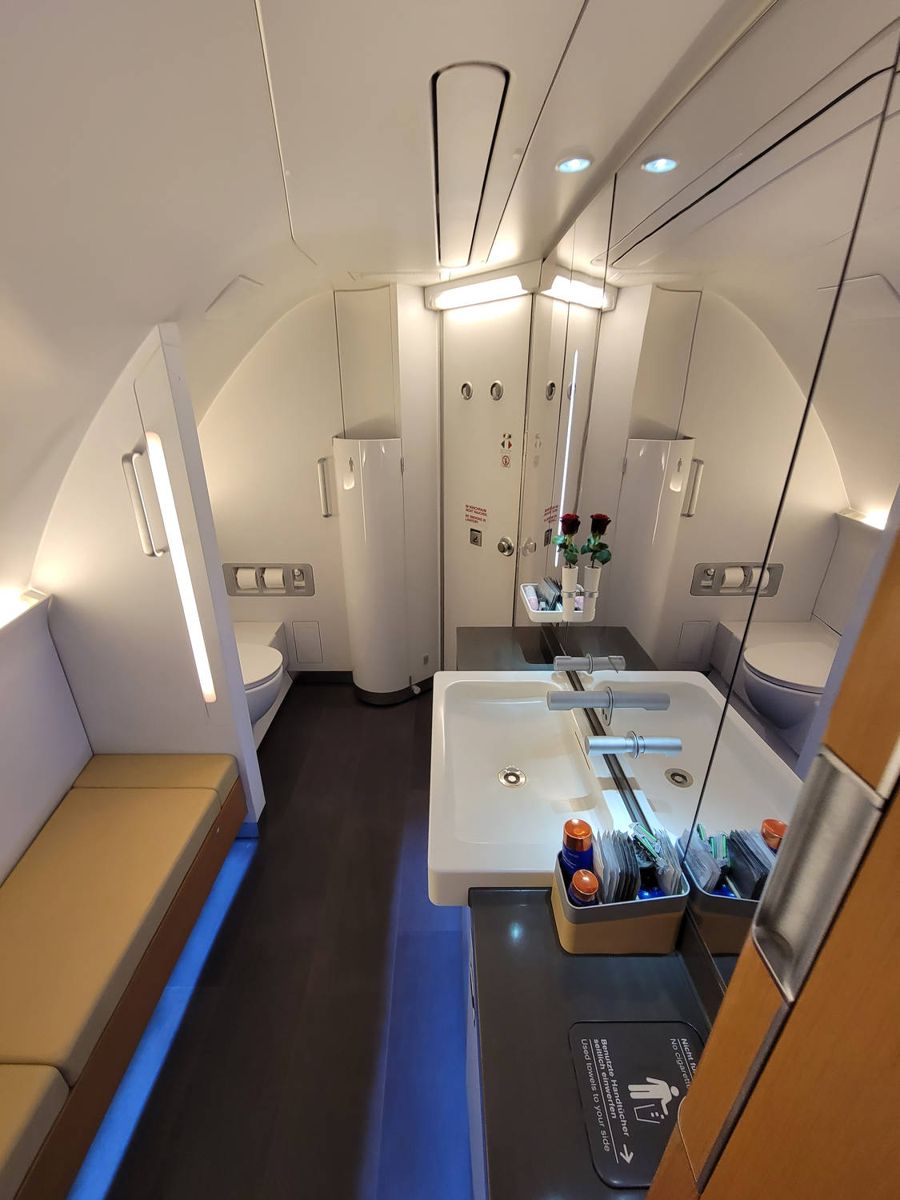 The first class bathroom, from the door