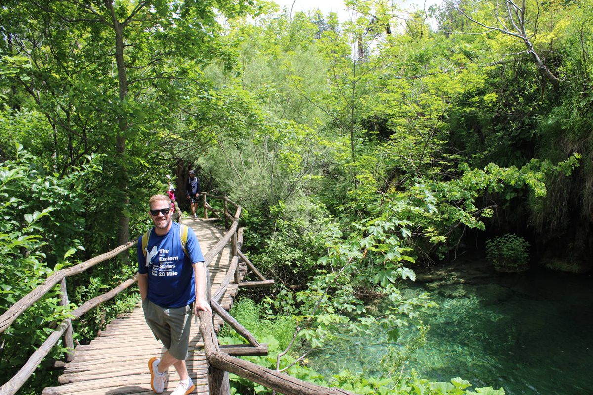 Brendan on a boardwalk