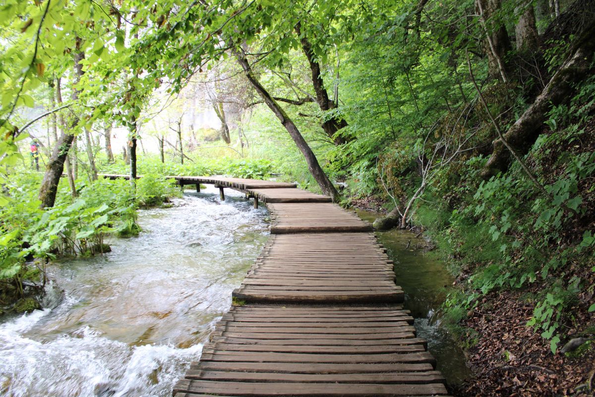 A boardwalk over rushing water
