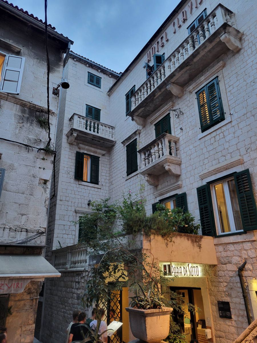 Tall stone houses on a lane