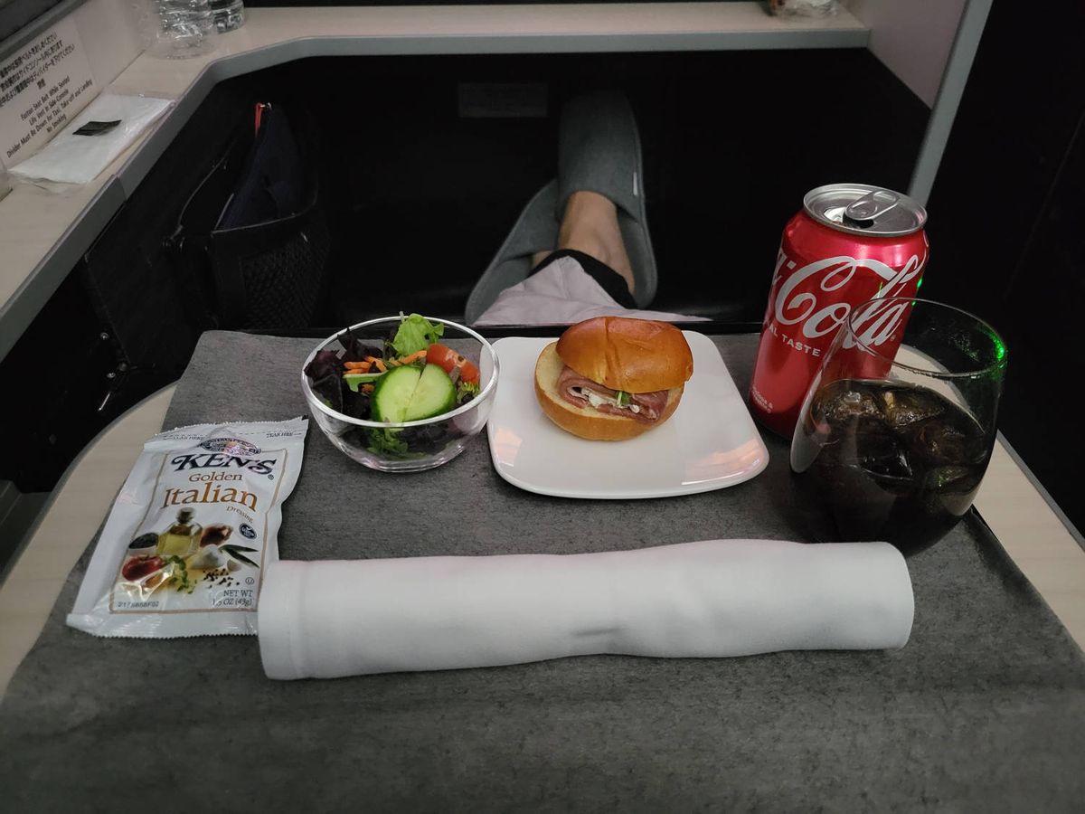 A later snack: salad, a slider and a Coke