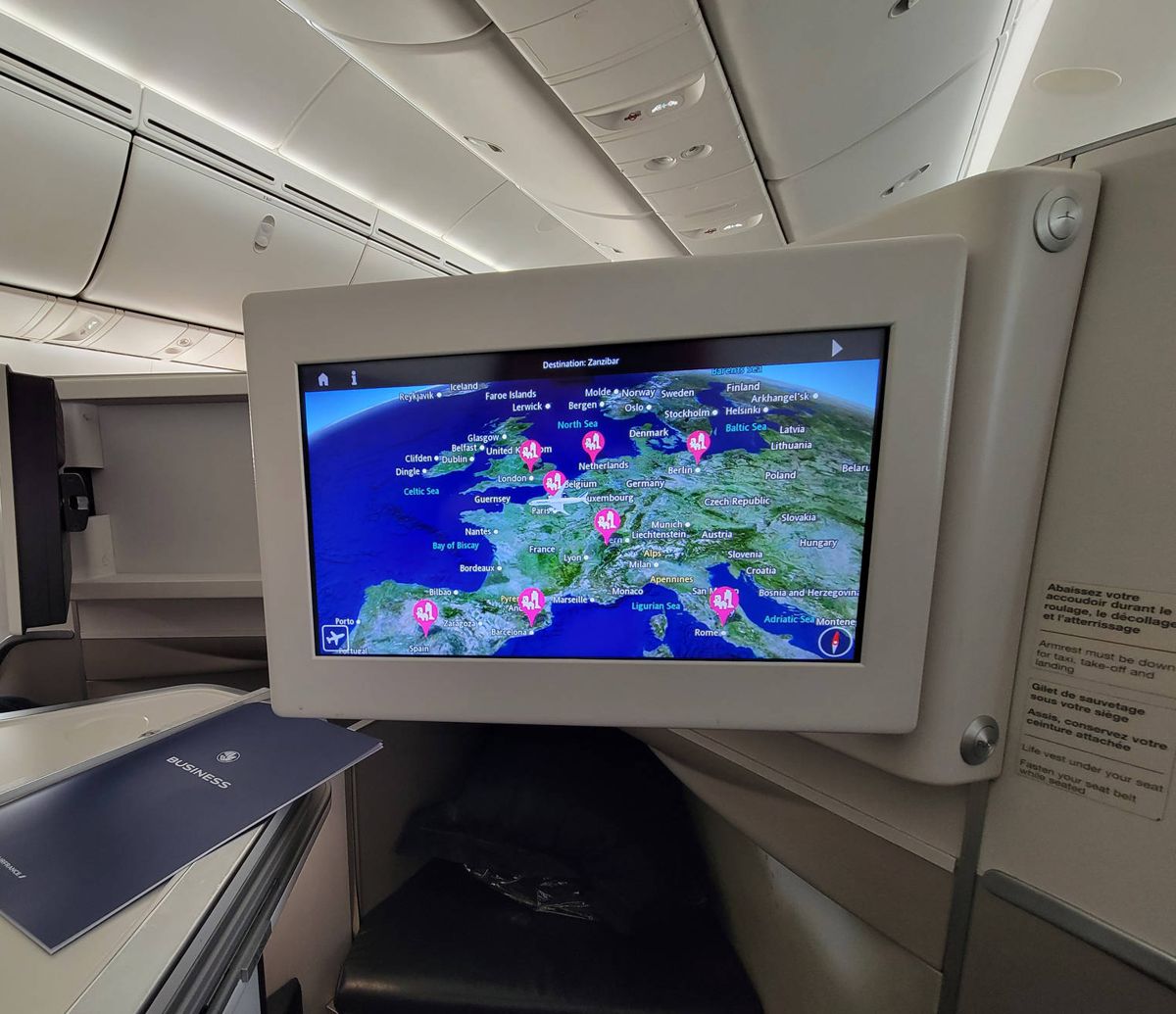 The flight map with Zanzibar as the destination