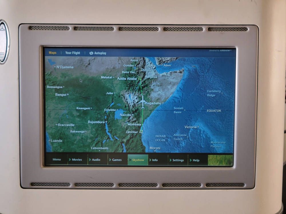 The flight map from Zanzibar to Addis Ababa